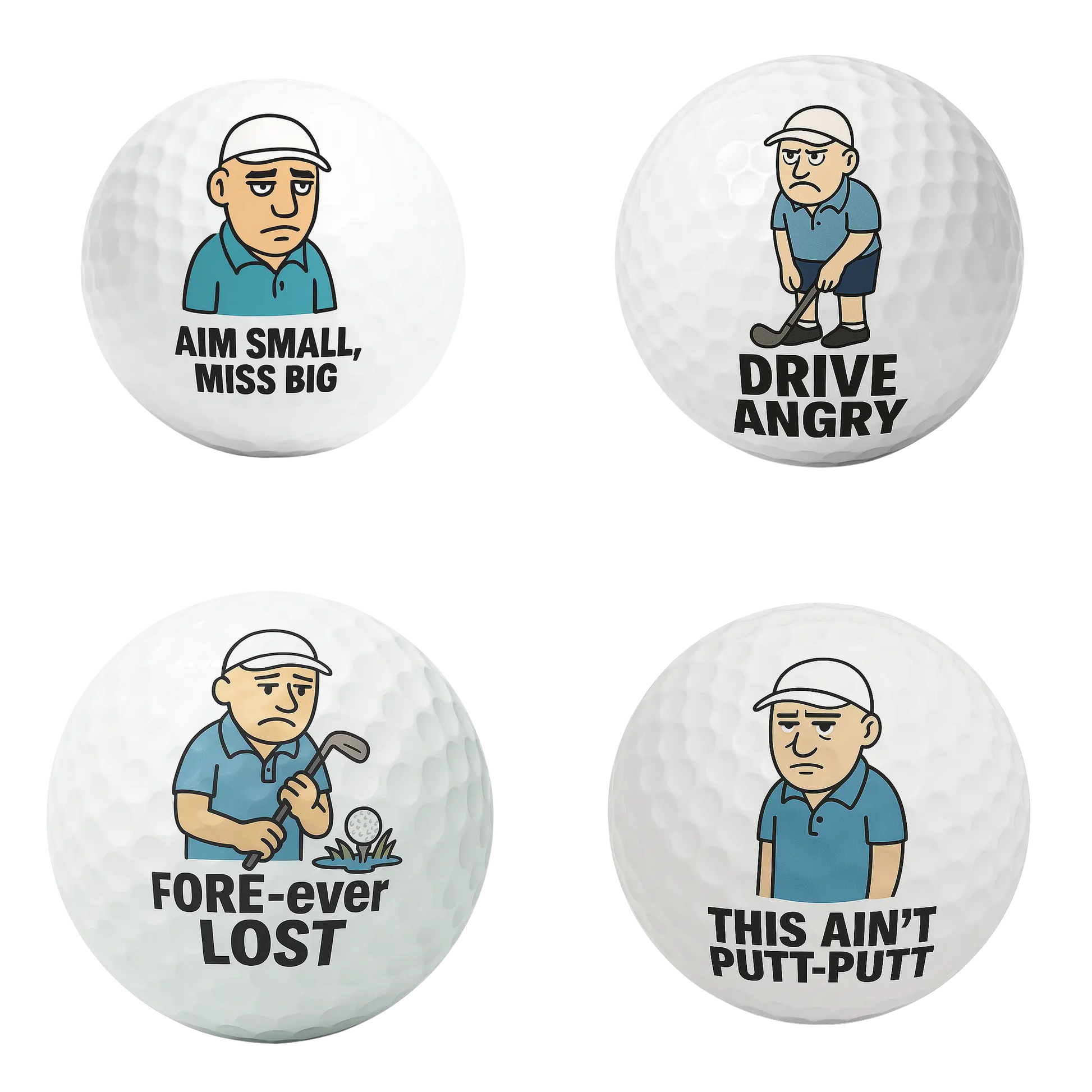 Grumpy Golfers | Funny Angry Golf Ball Set of 4 by Bogey Blokes - Bogey Blokes