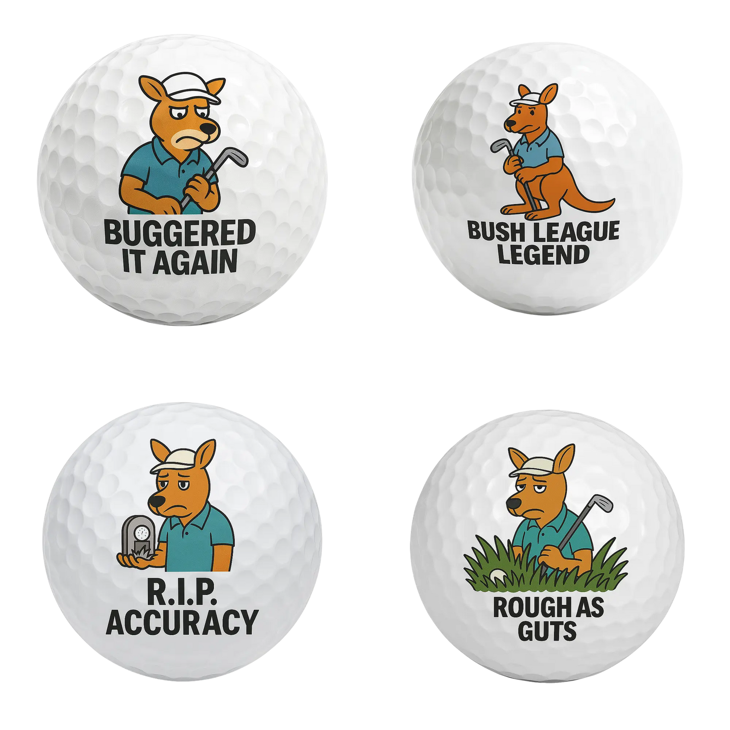 Roo Crew | Funny Kangaroo Golf Ball Set of 4 by Bogey Blokes - Bogey Blokes