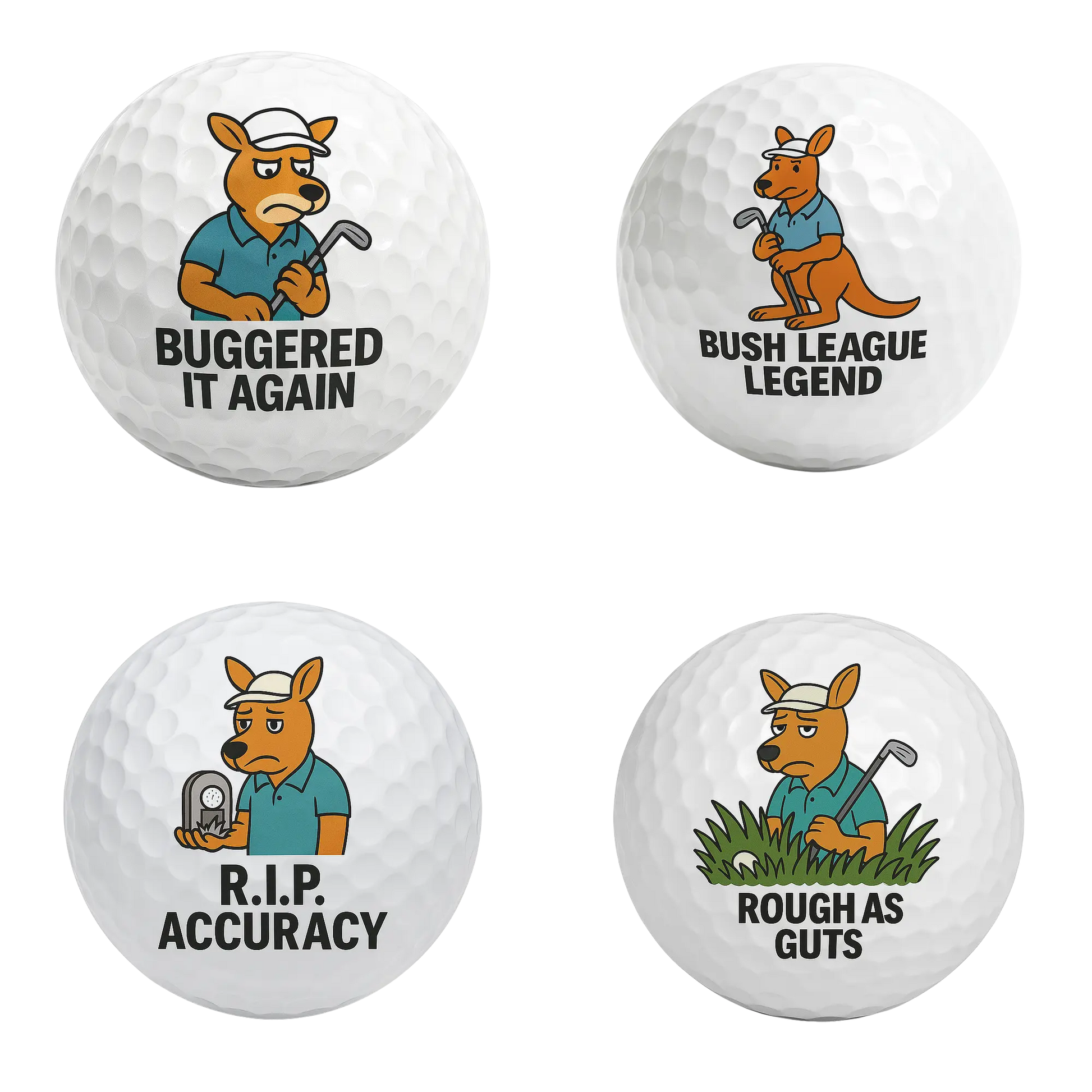 Roo Crew | Funny Kangaroo Golf Ball Set of 4 by Bogey Blokes - Bogey Blokes